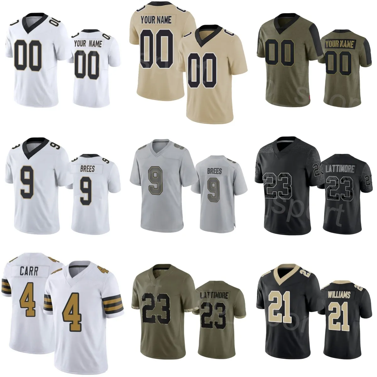 2024 Nuovo calcio 96 Carl Granderson Jersey 99 Khalen Saunders 4 Derek Carr 9 Drew Brees 21 Jamaal Williams 87 Foster Moreau Alontae Taylor Marshon Lattimore You You