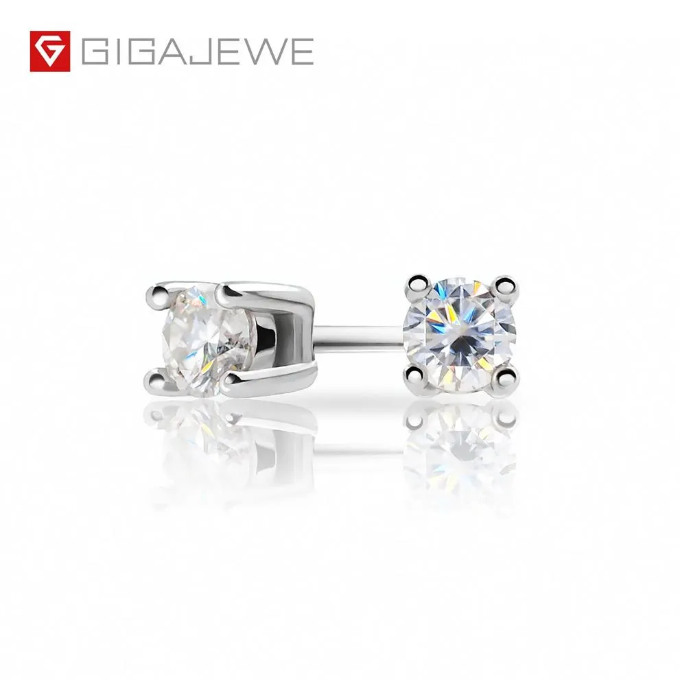 Gigajewa ef okrągłe cięcie ogółem 0 2CT Diamond Stude kolczyki Moissanite 18K Gold Plated 925 Srebrne kolczyki Biżuteria Kobieta Dziewczyna GMSE233U