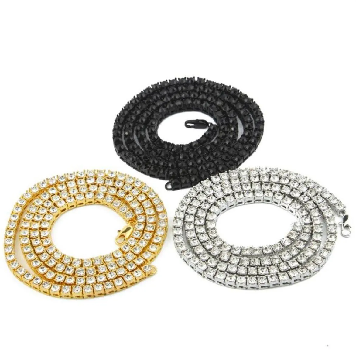 Chaîne de tennis 1 rangée Simulate Diamond Hiphop Collier Hiphop Collier 18 pouces 20inch 24inch 30inch Hip Hop Hop Ton Gold Tone Iced Out Punk Colll1850465