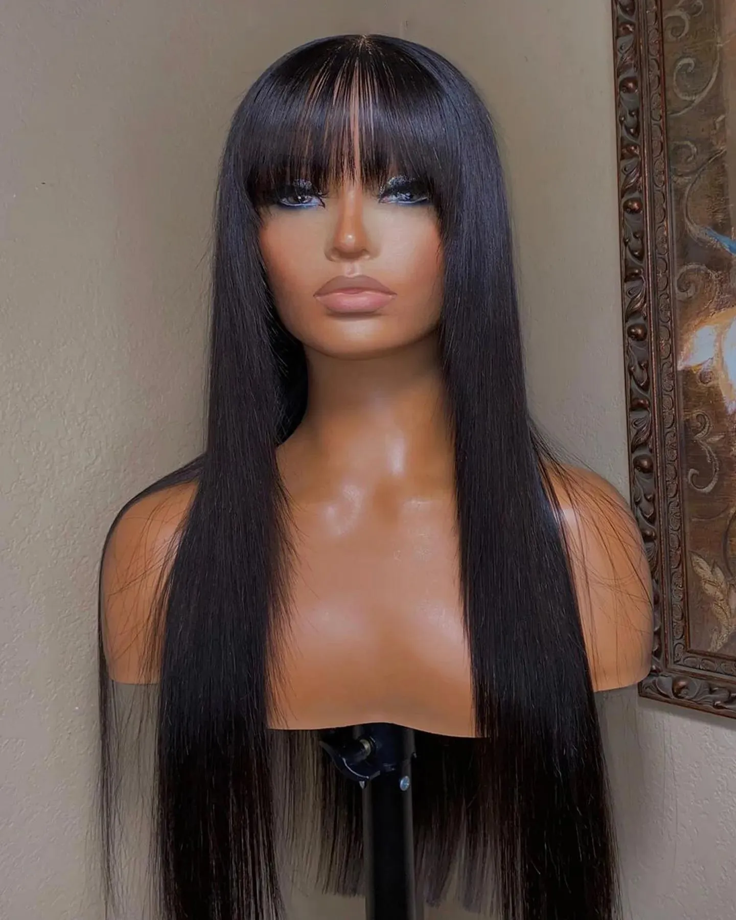 Perucas brasileiras em linha reta perucas de cabelo humano com franja frente do laço completo perucas coloridas cabelo humano para preto feminino longo peruca sintética natural