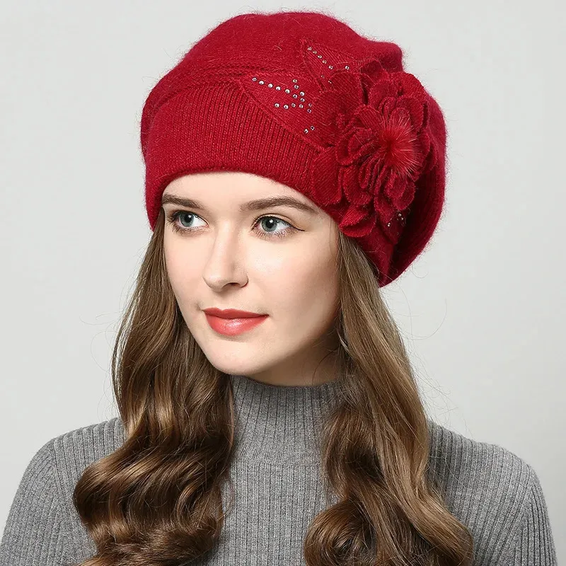 Berete de iepure F, pălării de lână tricotate, iarna, cald, capac de femeie, fete, căciuli, pălărie de blană, Gorros Bonnet Femme Hiver 2023_voghion.com