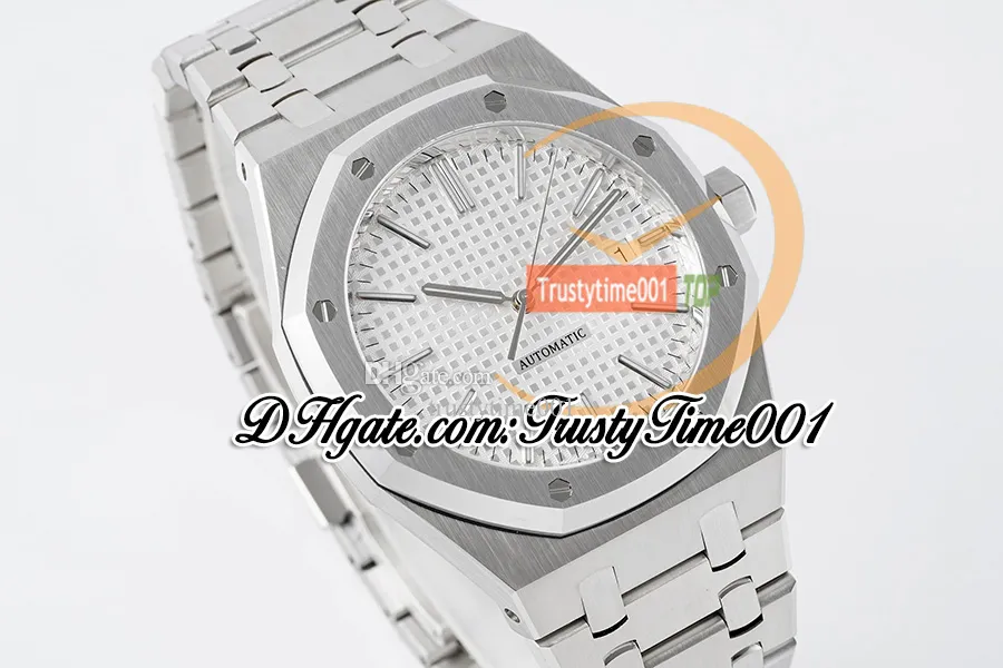 APSF V3 15400 SA3120 Automatic Mens Watch 41mm White Textured Dial Stick Markers Stainless Steel Bracelet Super Edition trustytime001 Ultra-thin Wristwatches