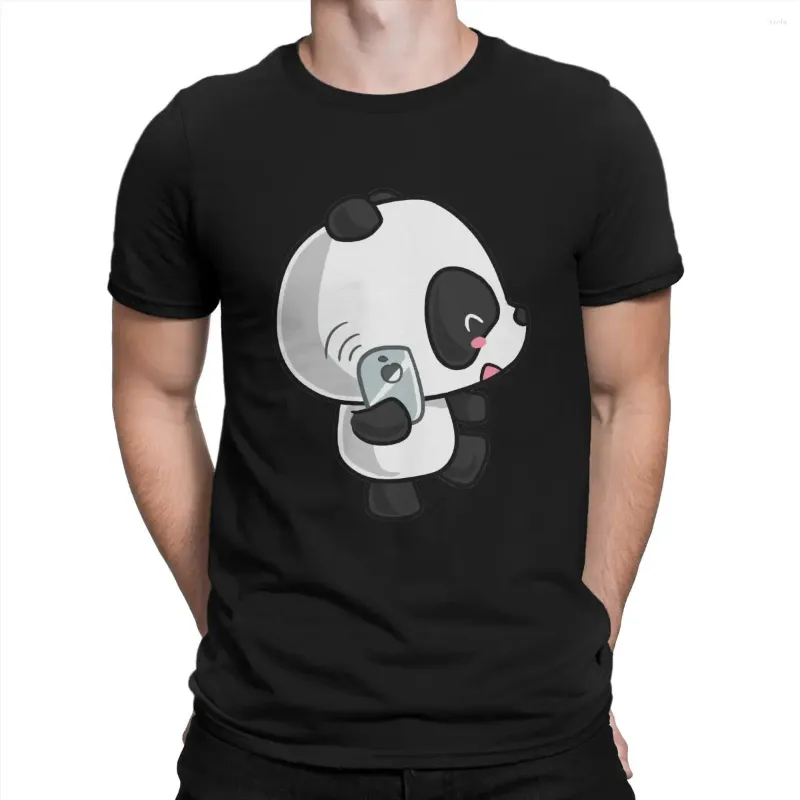 Herr t-skjortor kawaii panda på telefonen unik t-shirt anime casual skjorta t-shirt för vuxen