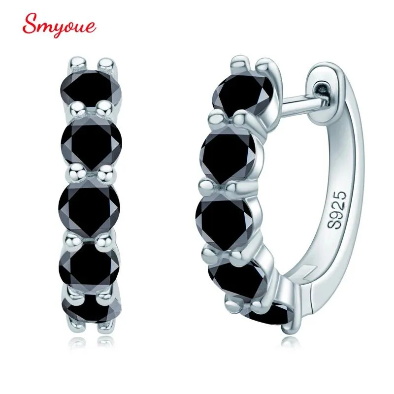 Huggie Smyoue 2Cttw Black Moissanite Hoop örhängen för kvinnor Sparkling Party Simulated Diamond Earring 100% 925 Sterling Silver Jewelry