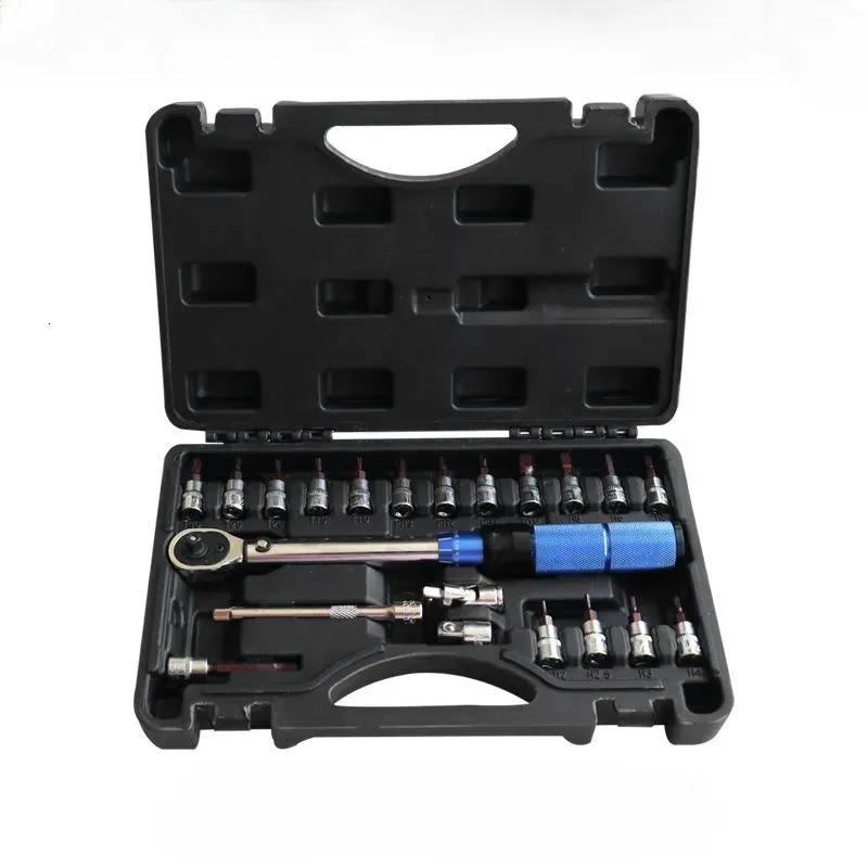 Tools Tools 15 18 21 25 29pcs Set of 1 4 Preset Torque Wrench 2 25NM Bicycle Tool Bike Repair Kit 230619