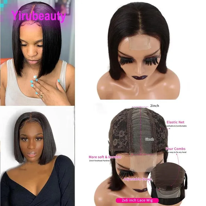 Wigs Brazilian 2X6 Lace Bob Wig 100% Human Virgin Hair 150% Density 180% 210% Silky Straight Thick Lace Wigs 1018inch Natural Color