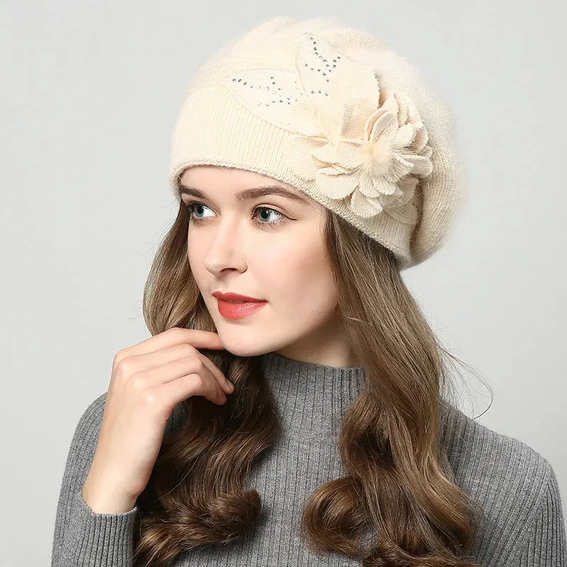 Berete de iepure F, pălării de lână tricotate, iarna, cald, capac de femeie, fete, căciuli, pălărie de blană, Gorros Bonnet Femme Hiver 2023_voghion.com