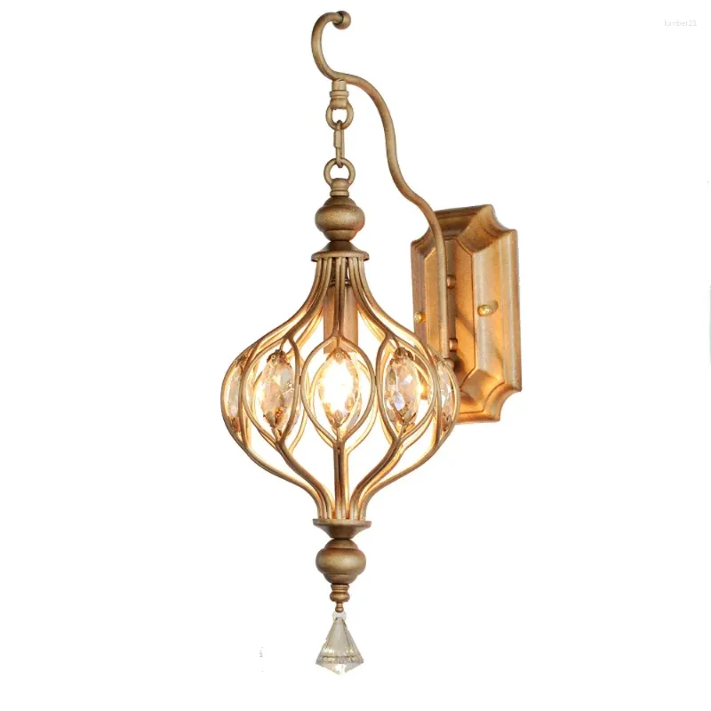 Duvar lambası Amerikan retro oturma odası yaratıcı fener kristal sconce yatak odası başucu balkon koridoru merdiven ışık fikstürü