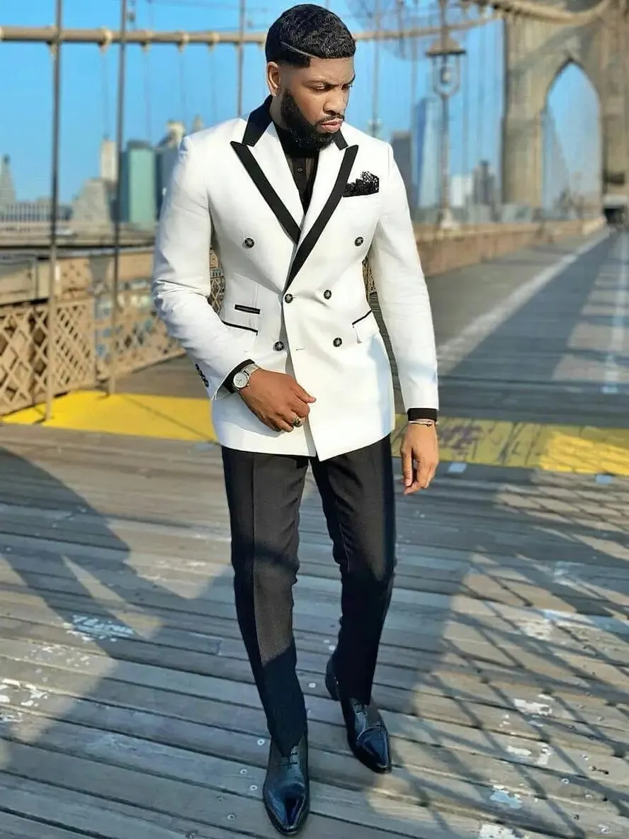 Two Piece Black And White Turtleneck Set Dinner Jacket White