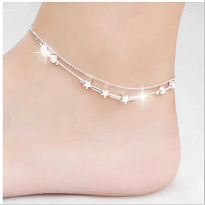 Anklets Fashion 925 Sterling Silver Anklet Fina smycken Simple Beads Foot Chain For Women Girl S925 Ankel benarmband