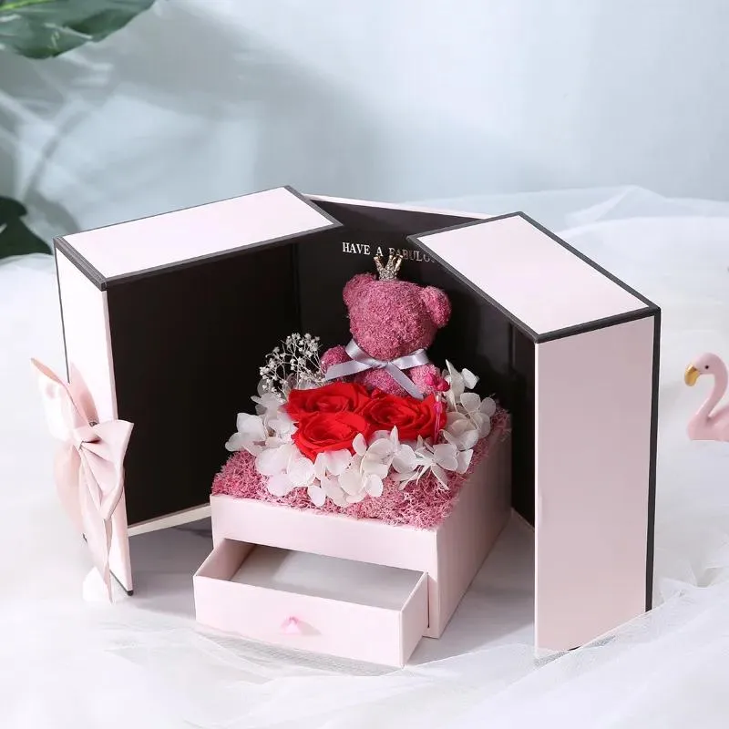 Owinąć nową walentynkowe prezent misy misie róża dwoje drzwi pudełko na prezent urodziny dziewczyna żona matka rocznica świąteczna gif