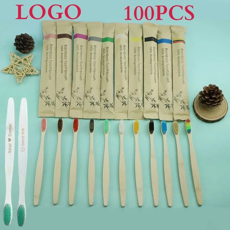 100st Colorful Natural Bamboo Tandborste Set Soft Bristle Charcoal Trätandborstar Anpassade borst Dental Oral Care 231227