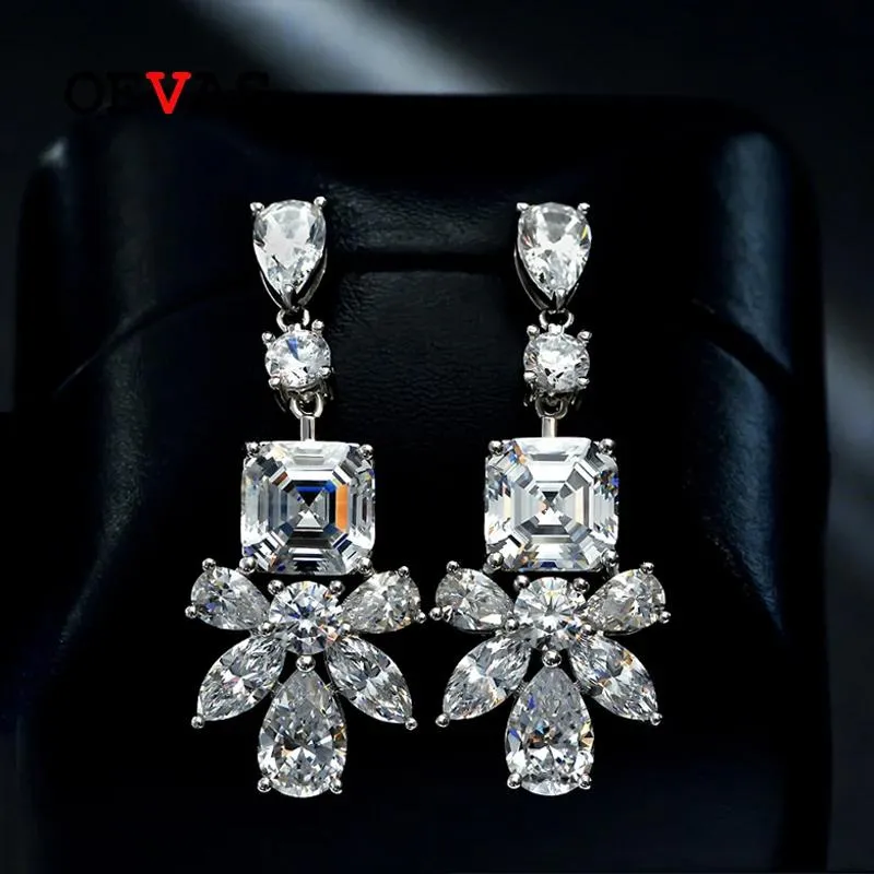 Knoop OEVAS 100% 925 Sterling Zilver Volledige High Carbon Diamanten Bloem Oorbellen Voor Vrouwen Sprankelende Bruiloft Fijne Sieraden Gift