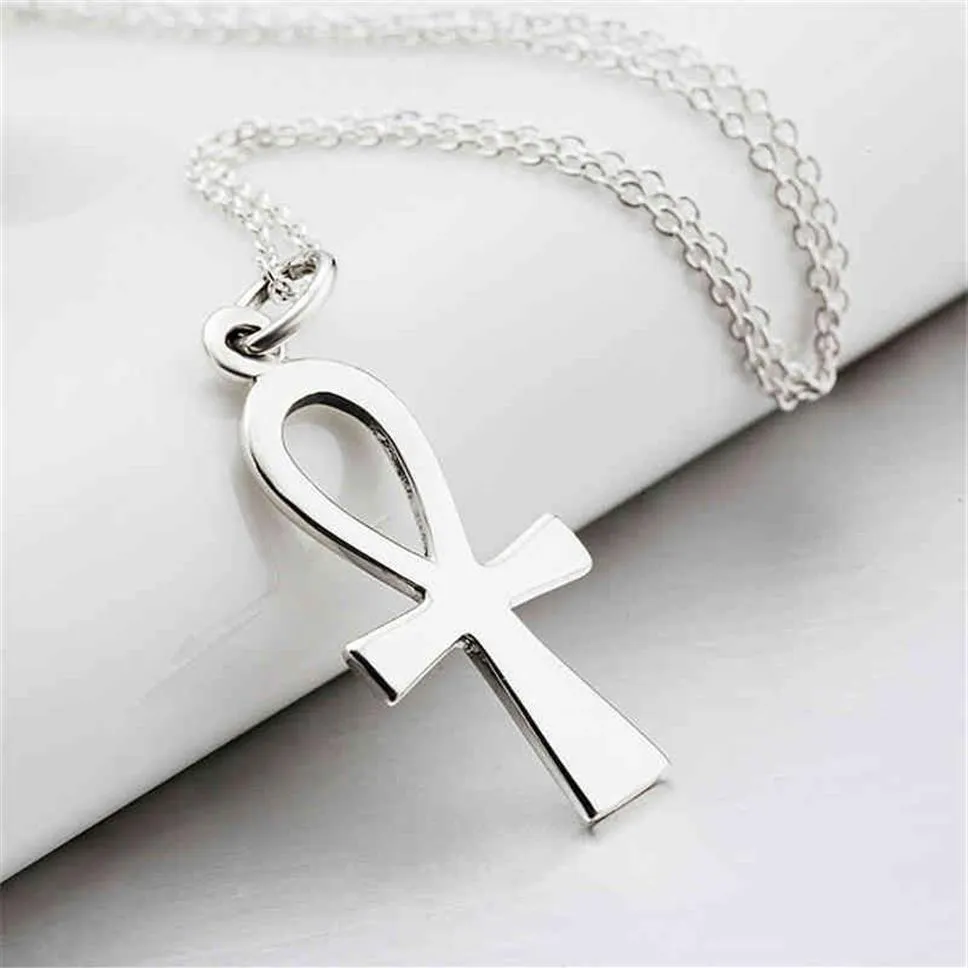 925 Sterling Silver Plated Egyptian Ankh Cross Pendant Halsband Fashion Jewelry Collar Halsband Julklappar för kvinnor GNX8769246N