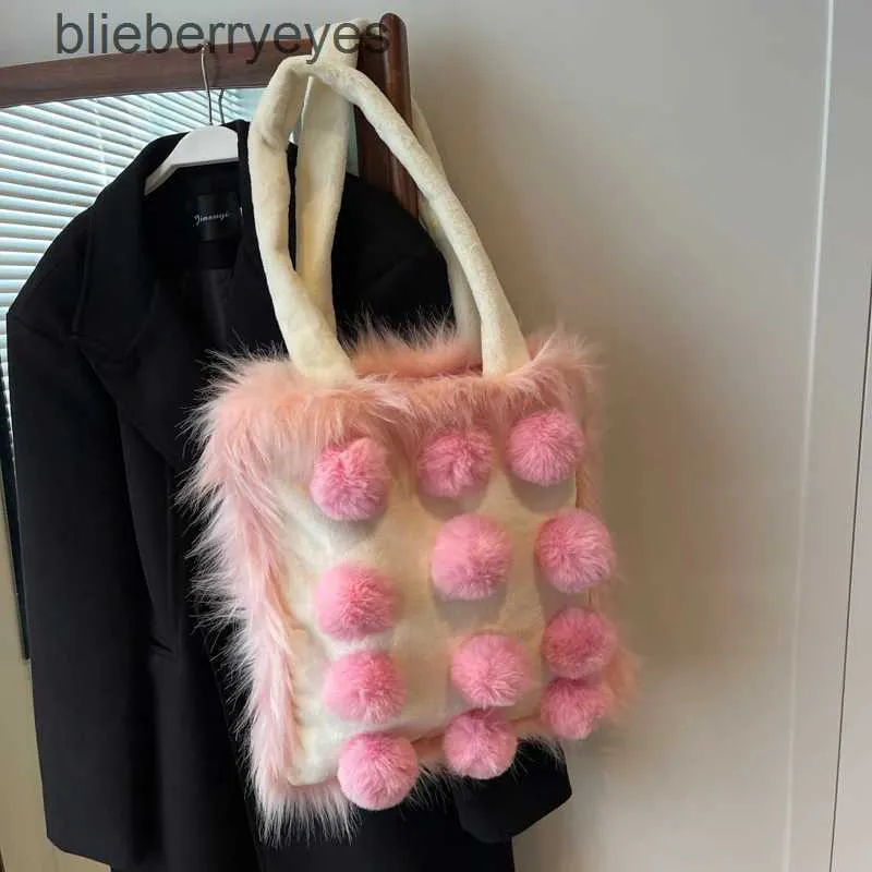 Shoulder Bags New Women Fashion Furry Ball Design Short Plush Tassels Handbag Underarm Bag Lady Female Travel Totes Purse Satchelblieberryeyes