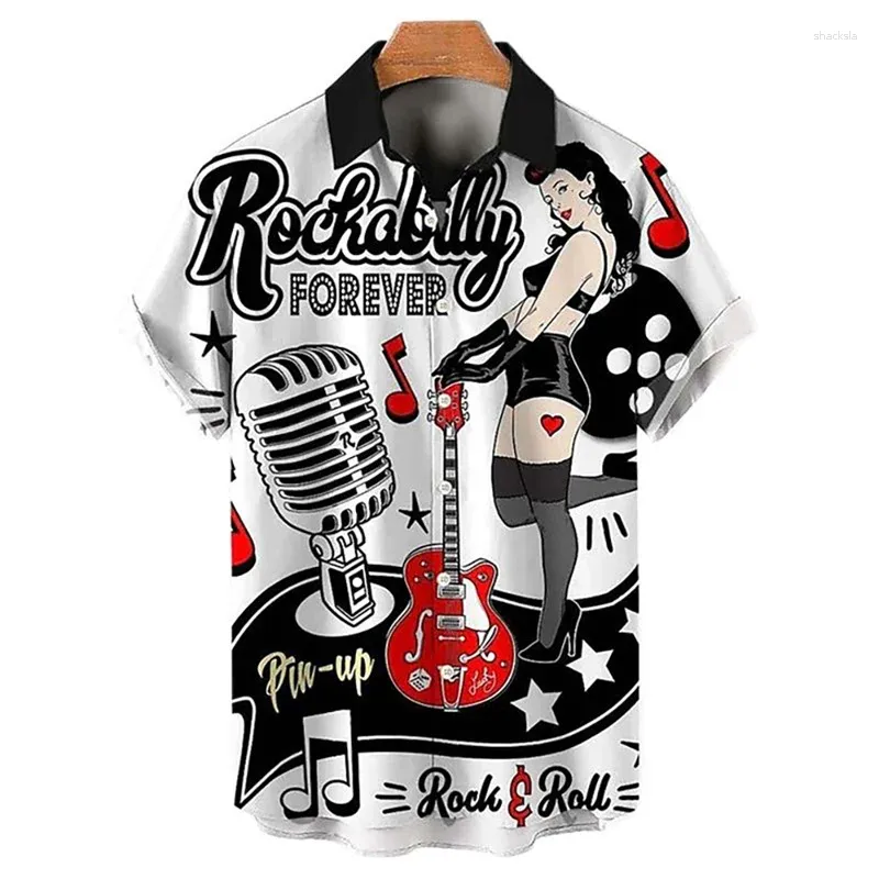 Casual overhemden voor heren Rockabilly voor herenkleding 3D-printen Hawaiiaans strand Korte mouw Y2k Tops Vintage kleding Reversblouse