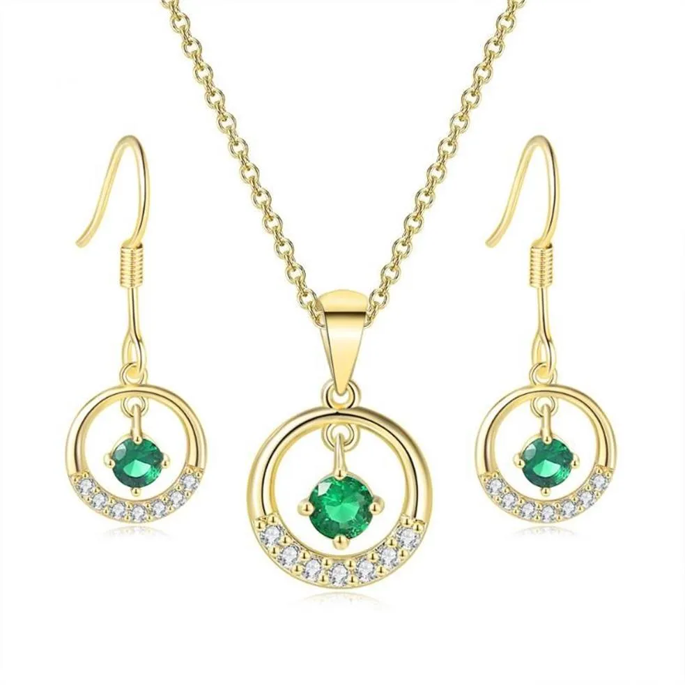 Chains TENGTENGFIT Cubic Zirconia Pendant Yellow Gold Plated Necklace & Earrings Green Simulated Emerald Fashion Jewelry Sets205Q