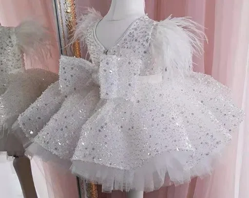 Blush white flower girl dress/ pink first birthday dress/ blush pagean - My  Princess Atelier