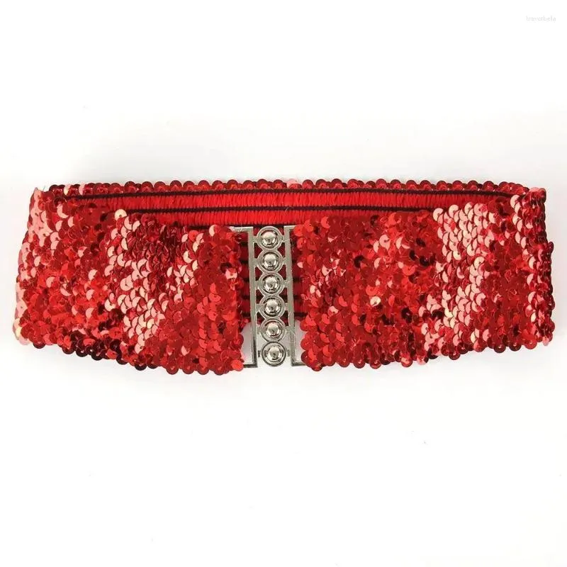 Bälten Elastic Corset Sequin Stretch Belt Buckle Midjeband brett