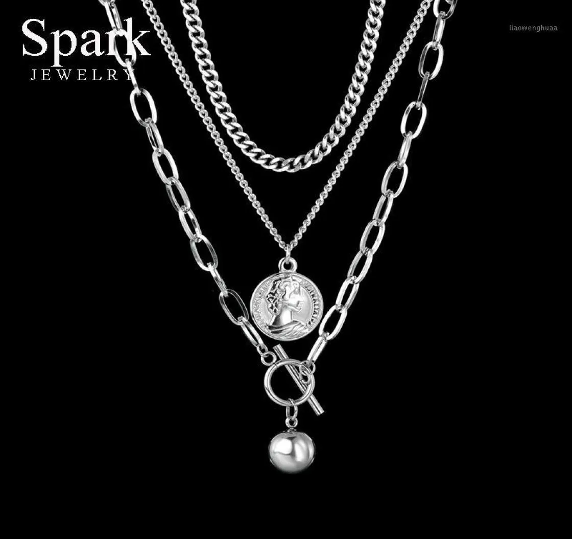 Spark Punk Stainless Steel Round Bead Elizabeth Pendant Necklace Multilayer Detachable Chain Necklaces For Women Men Party Gift16604959