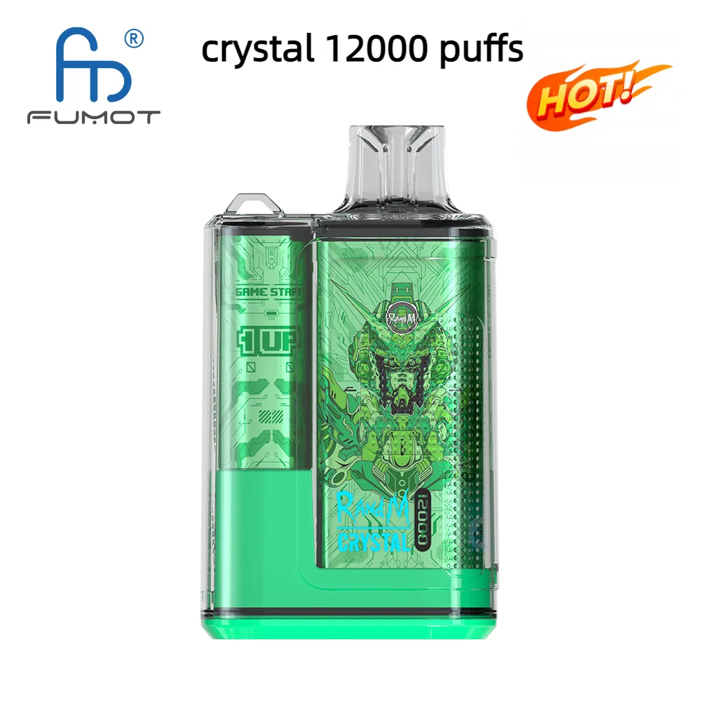 100 % Original Fumot Crystal 12000 Züge Einweg-Vape-Mesh-Coil-Flüssigkeitsbatterie LED-Anzeige Randm Tornado-Vape-Box 36 Geschmacksrichtungen 0 % 2 % 5 % Nikotin-Vape-Kit