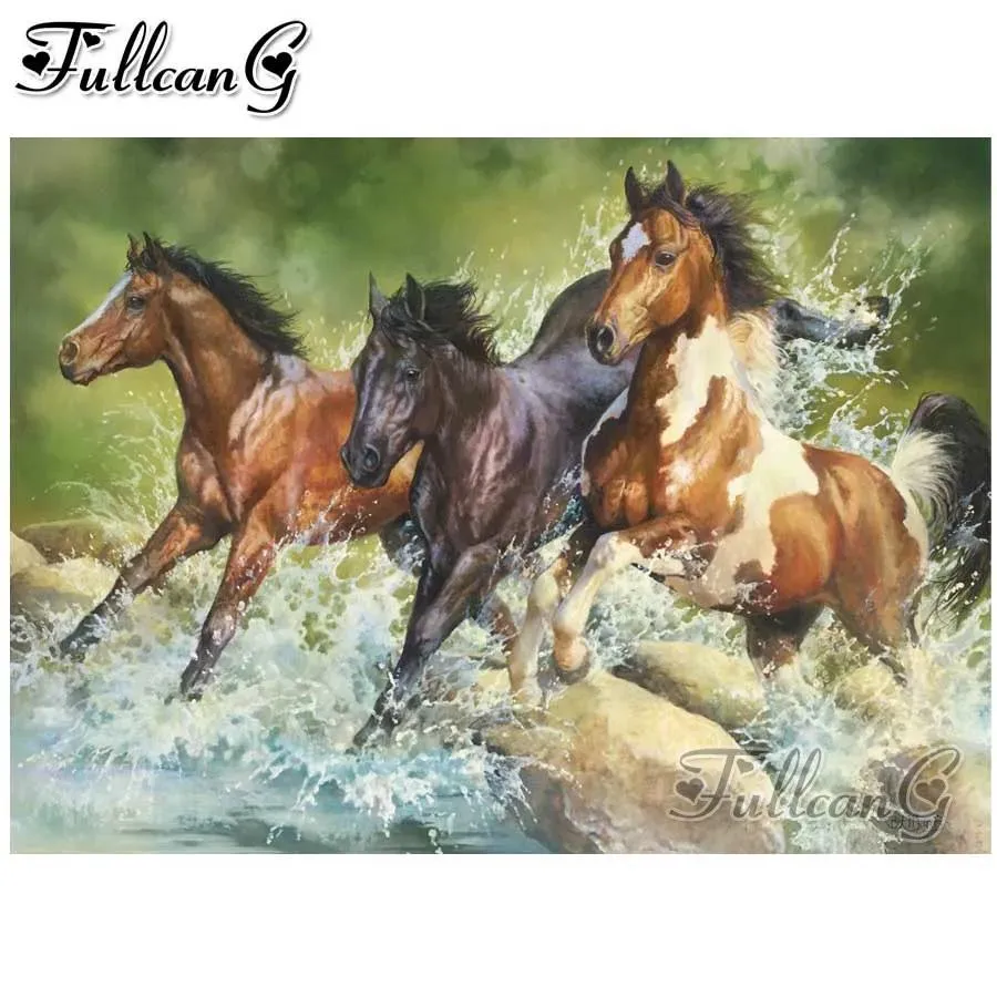 Crafts FULLCANG 5D diamond mosaic three wild horses diamond painting animal Diy full diamond embroidery cross stitch kit decor FC1819