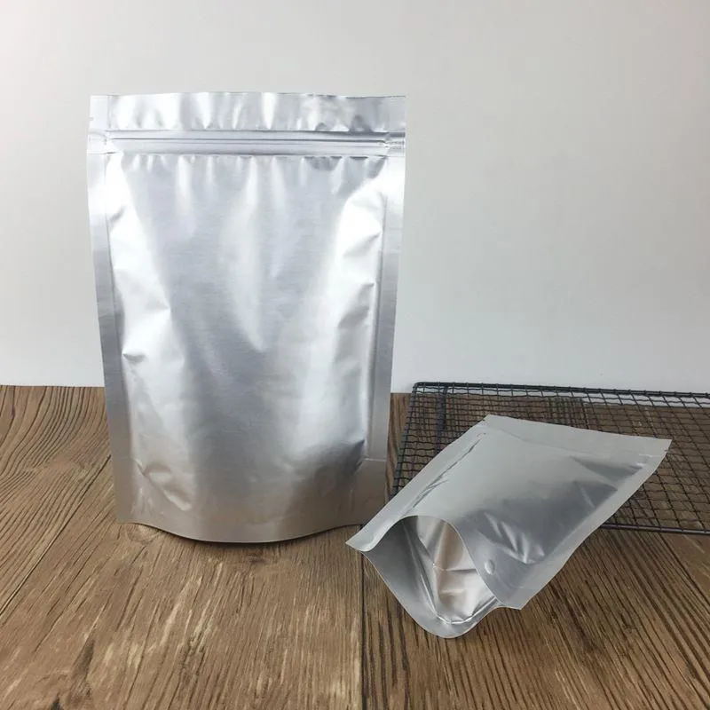 10x15cm Kendinden Sızdırmaz Gıda Çantaları Saf Alüminyum Folyo Paketleme Çantası Mylar Folyo Yeniden Olabilir Depolama Fermuar Kilit Ambalaj Torakları 100 PCS PBTGI CWHC