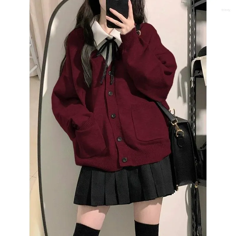 Work Dresses Wine Red Knit Cardigan Soft Autumn And Winter 2023 Explosive Coat Skirt Preppy Suit Two Piece Sets Womens Outifits