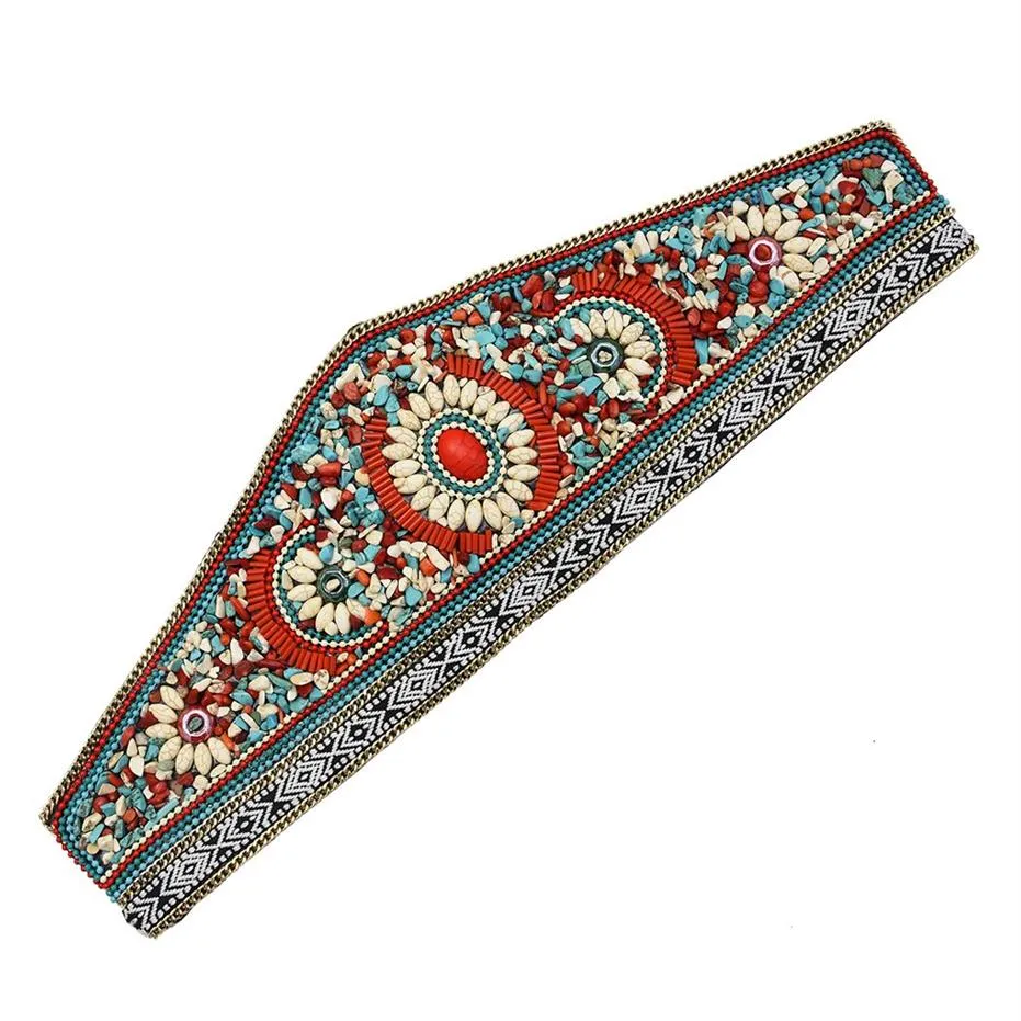 Ceinture élastique réglable pour femmes, style ethnique rétro bohème, turquoise, ceinture de danse, chaîne de taille, accessoires pour robe, bijoux Gift251K