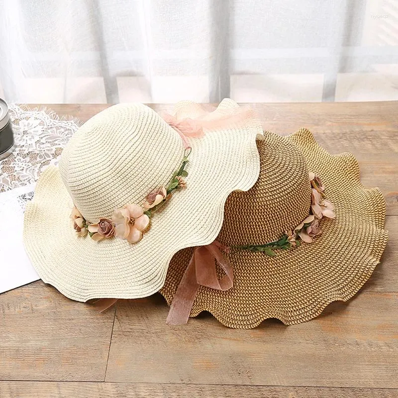 Wide Brim Hats Korea Women's Summer Hat Uv Protection Trim Straw Girls Outdoor Beach Travel Casual Fashion Cool Bucket