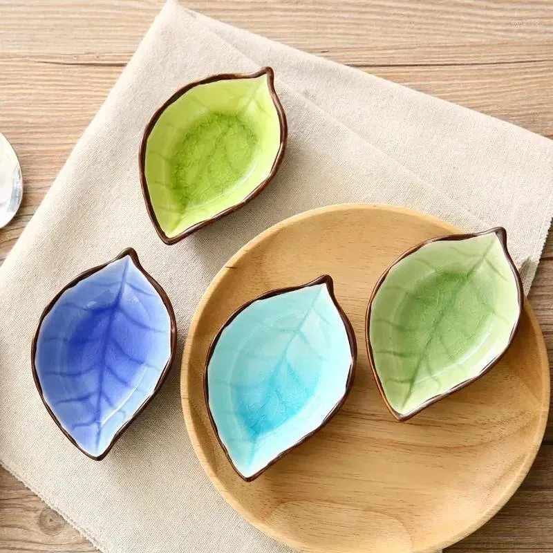 Bowls Seasoning Boats Shape Small Crack Bowl Soy Glaze R Sauce Dish Ice Kitchen Plates Ceramic Vinegar Leaf Creative