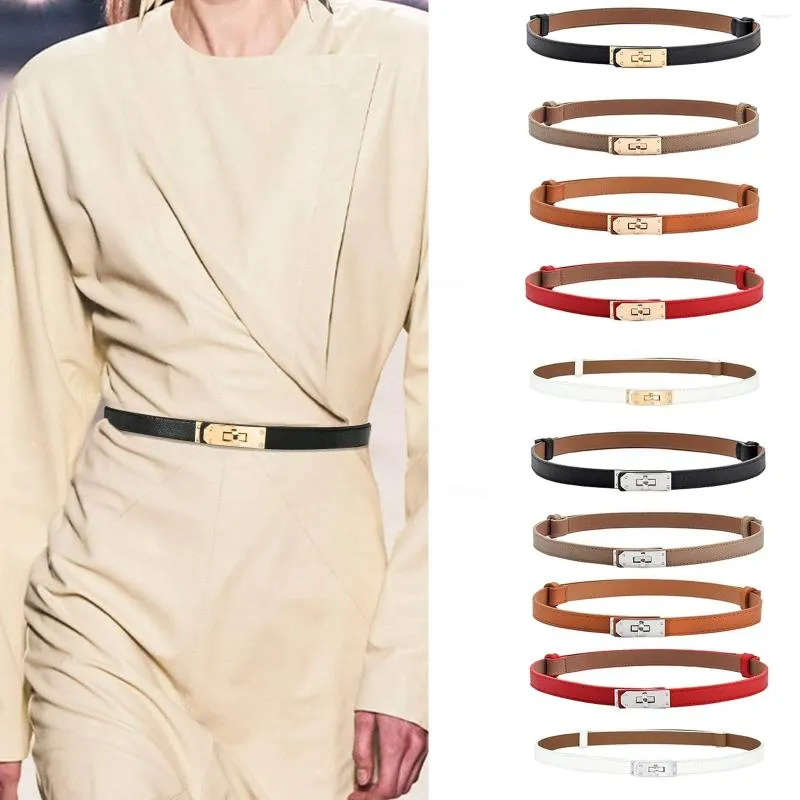 Cinturones Cinturón de playa para hombre Mujeres Cuero flaco Aleación de color sólido Bloqueo de giro Cintura ajustable Cintura delgada Tamaño 40