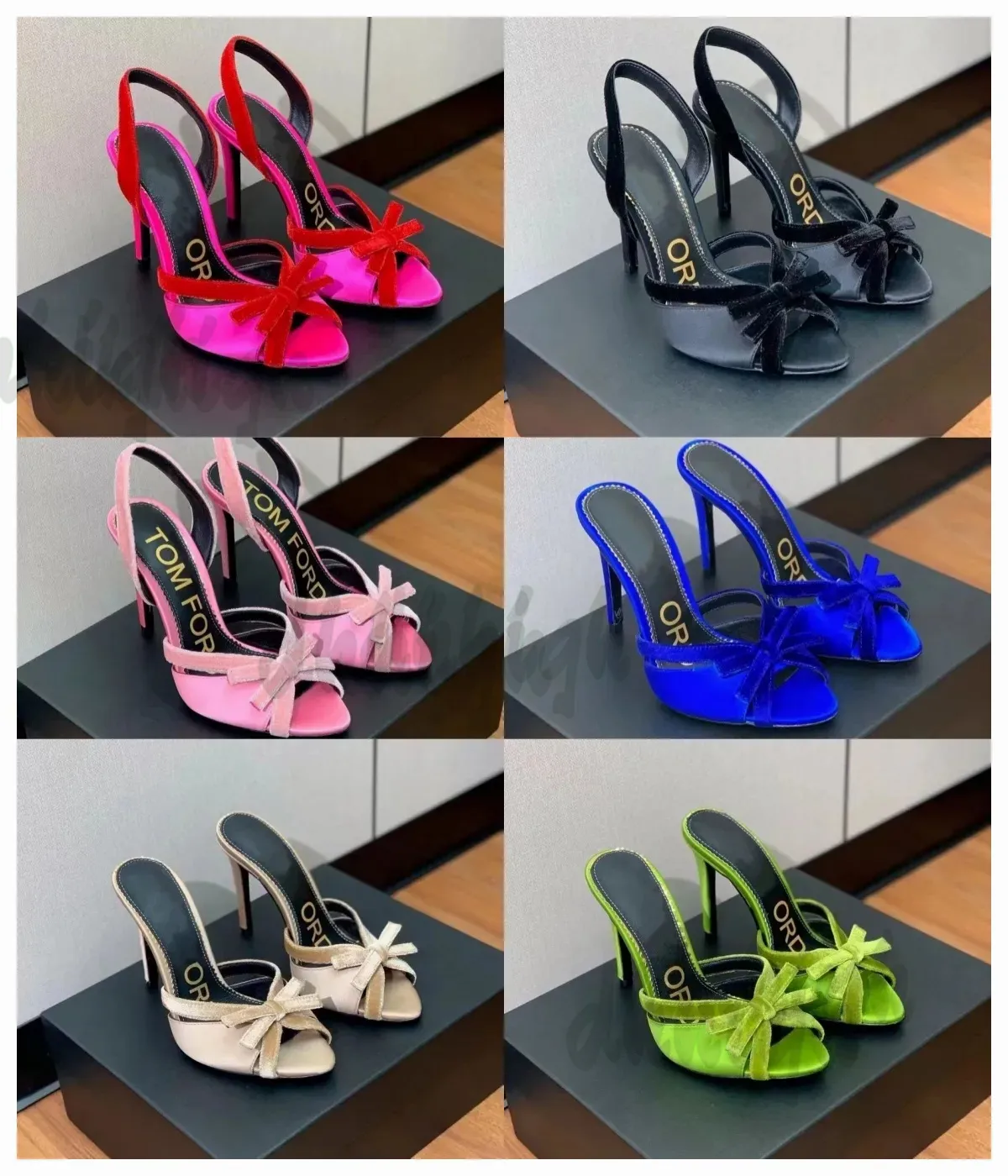 Classic Designer's New Fashion High Heels Bow Tie Pointed Sandals Baotou Women's Shoes Water Diamond Banquet Single Shoes French Slippers