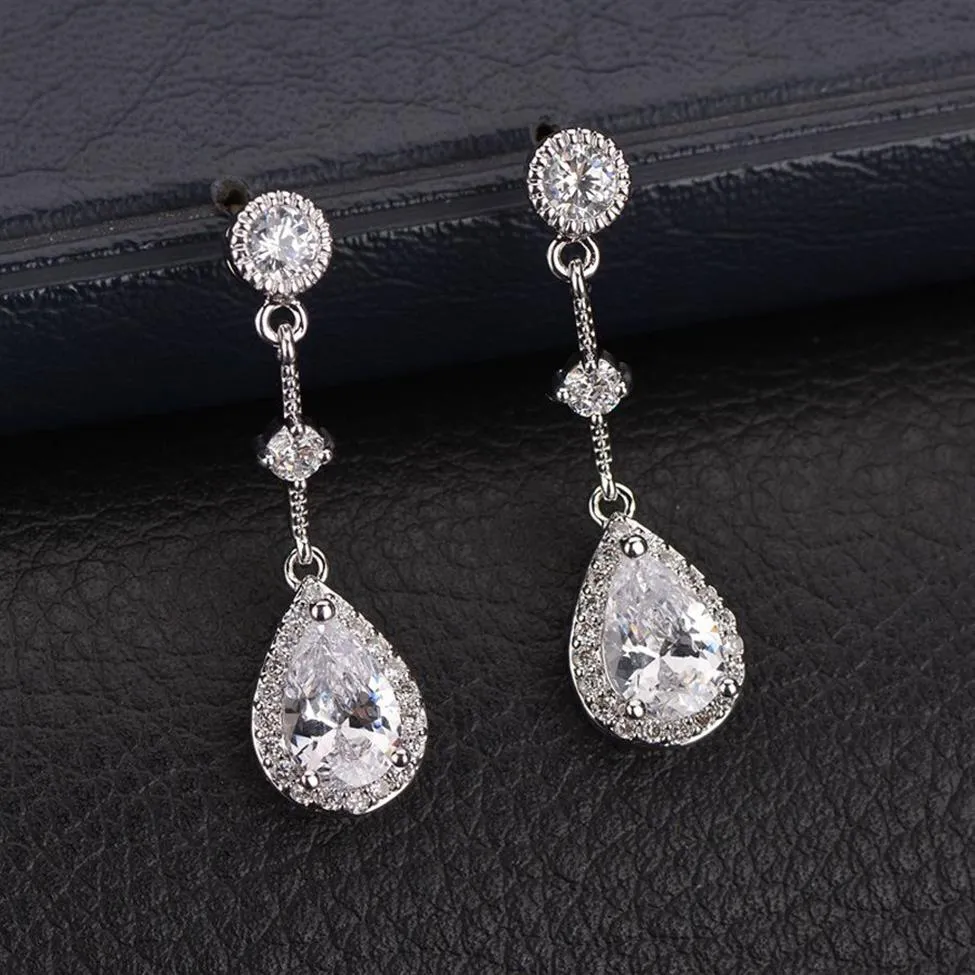 2 colors nickel rose gold color plating cubic zircon tassel drop earrings for women bohemian wedding party accessories2282