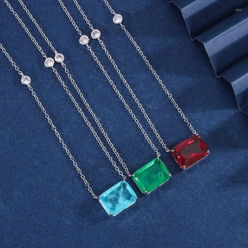 Pendentif Colliers Printemps Qiaoer Tendance 12 16mm Ruby Emerald Paraiba Tourmaline Gemstone Collier Femme Mariage Bijoux Cadeau