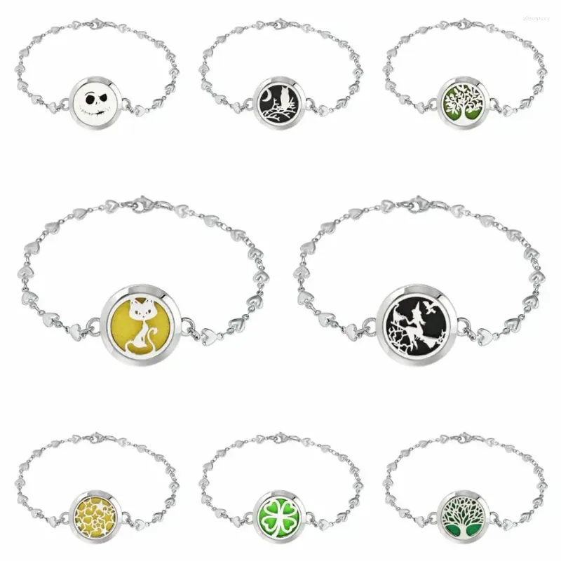 Charme pulseiras pulseira para mulheres jóias de aço inoxidável 25mm ajustável difusor de óleo essencial pulseira medalhão 10 pçs almofadas presente