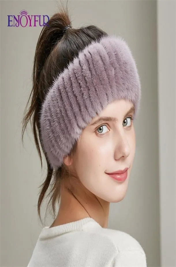 ENJOYFUR зимняя женская меховая повязка на голову ручной работы из натурального меха норки головные уборы для девочек модные женские дизайнерские эластичные аксессуары для волос3813019