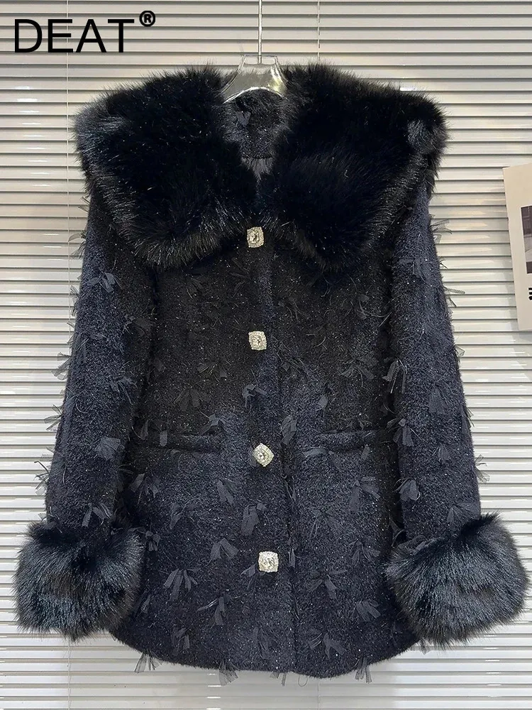 Deat Trendy Fashion Women S Spliced ​​Plush But Fown Collar Faux Fur Coat 2023 Veste à manches longues hivernales Femelle 11xx7924 231227