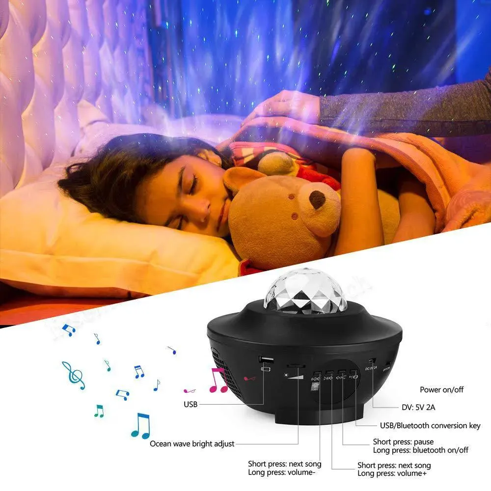 Illumination Galaxy Starry Night Lamp LED Star Projector Night Light Ocean Wave Projector with Music Bluetooth Remote Control Kids Gift free sh