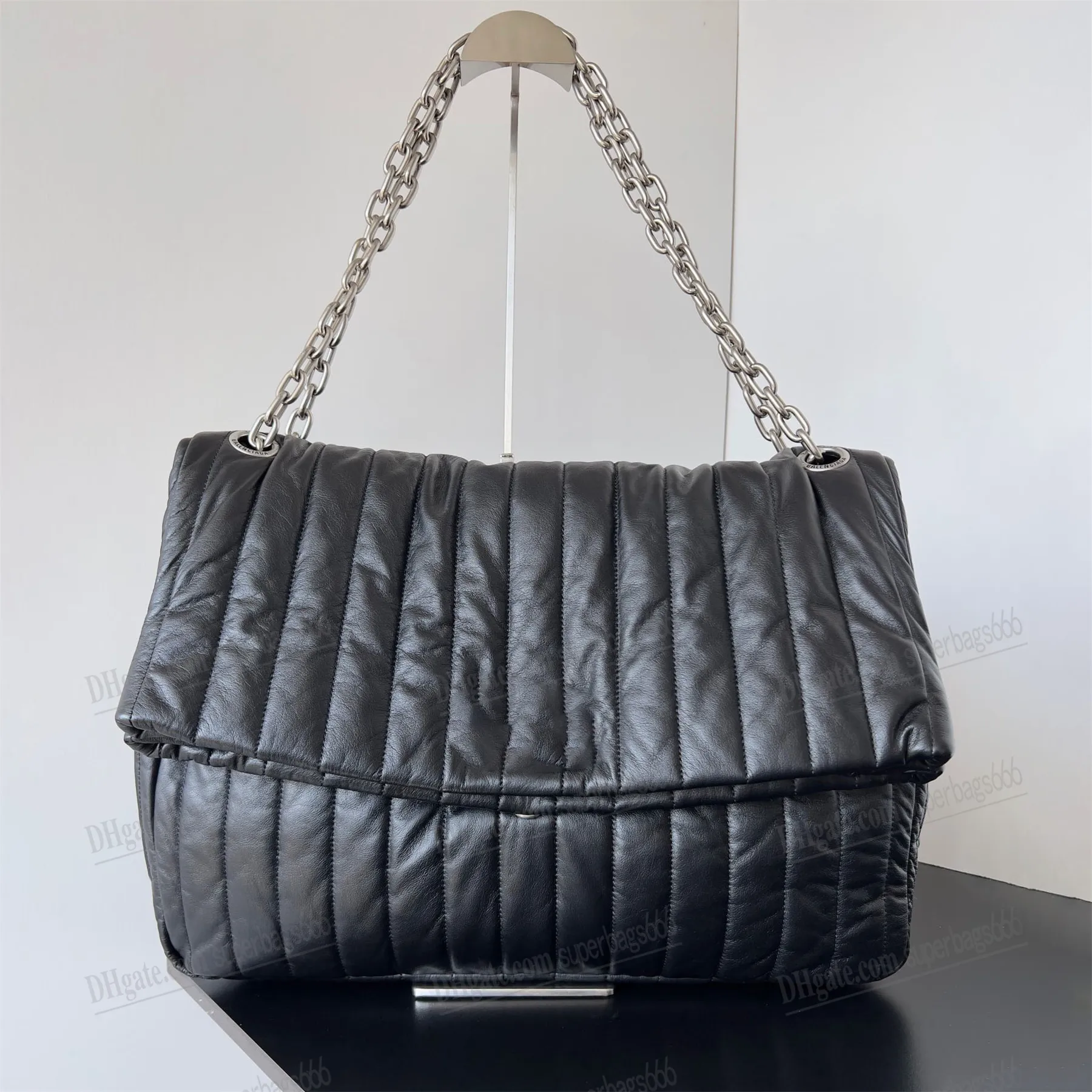 DAMES MONACO GROTE KETTINGTAS GEWATTEERD IN ZWART 10A Hoge kwaliteit Zandloper Luxe Designer Tas Handtassen Designer Dameshandtas Schoudertassen Borse Leren portemonnees