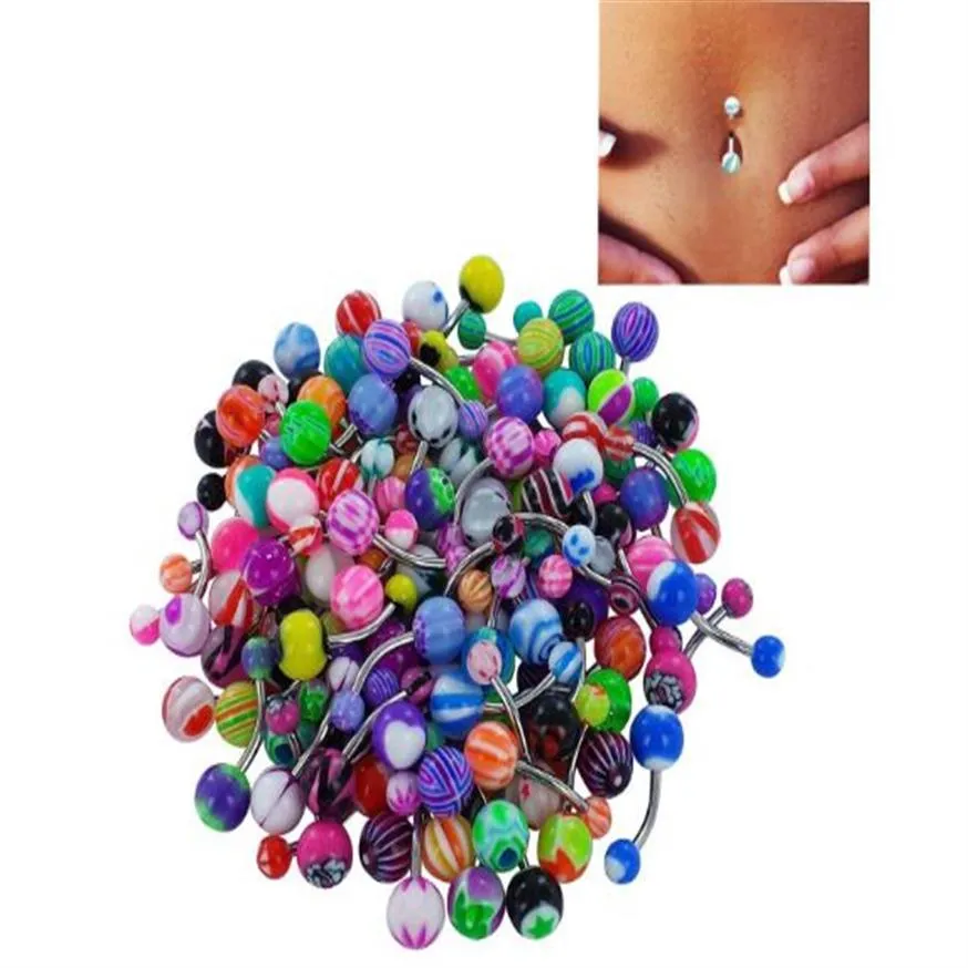Stainless Steel Belly Button Ring Auniquestyle Navel Piercing Bar Body Jewelry Curved Barbell with Acrylic Pattern Ball 200pcs se255L