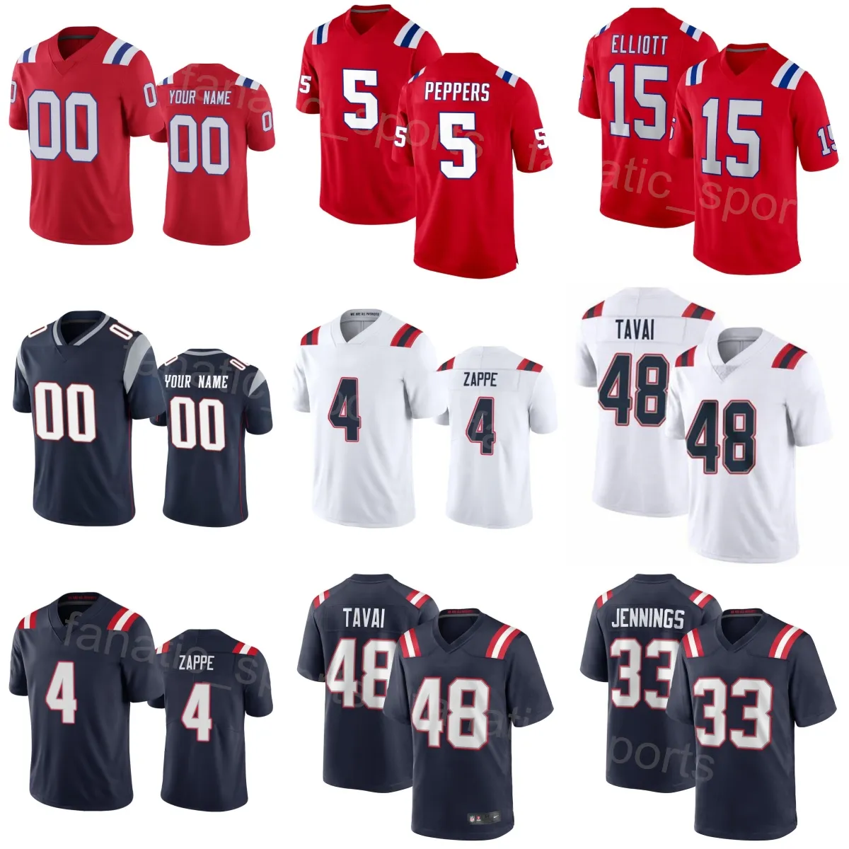 Child Man Women Football 81 Demario Douglas Jerseys 48 Jahlani Tavai 5 Jabrill Peppers 92 Davon Godchaux 33 Anfernee Jennings 15 Ezechiel Elliott 4 Bailey Zappe Kids Kids