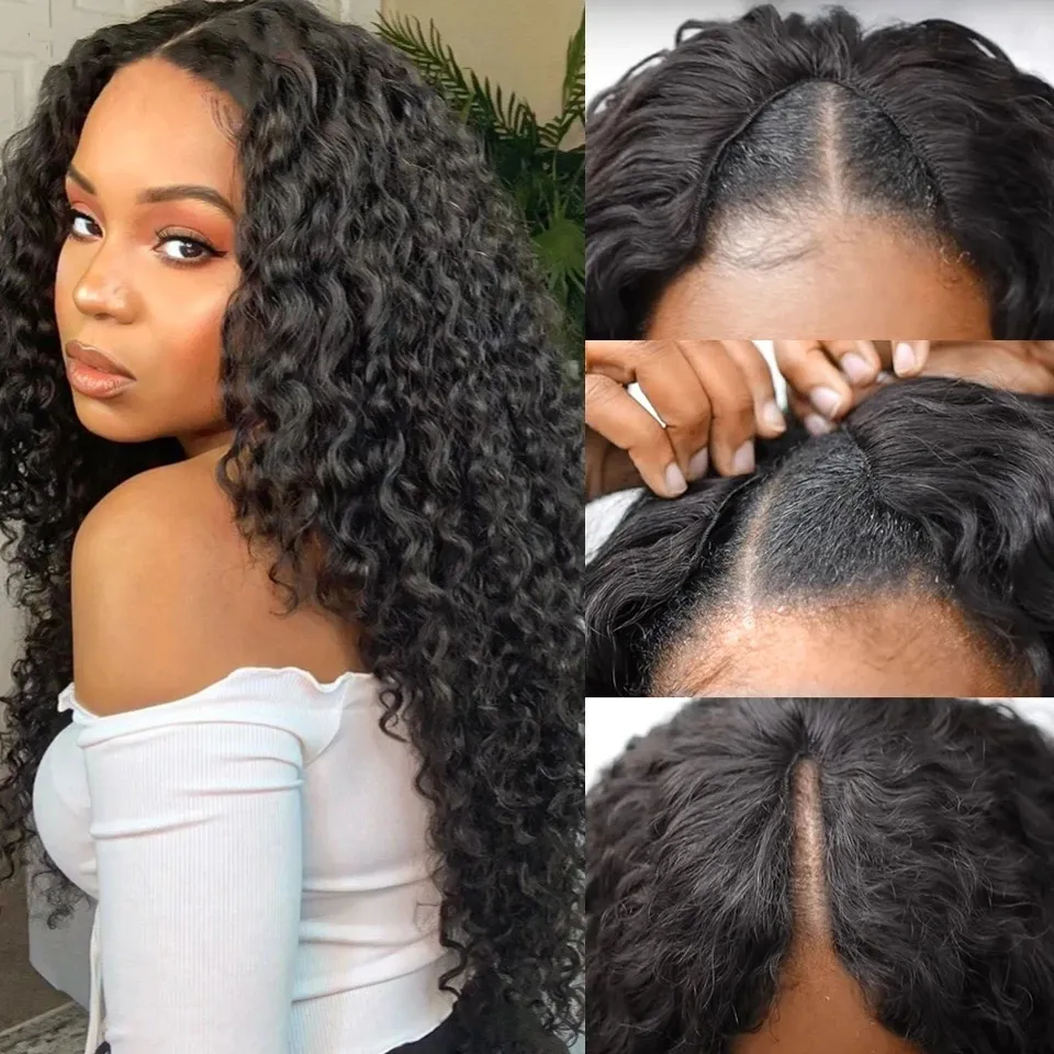 Human hair wigs with deep parts hot sale