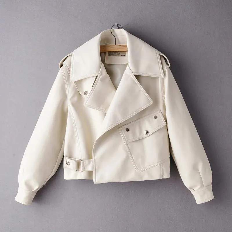 Jackor Fashion Casual Women Pu Leather Jackets 2020 Spring Elegant White Ladies Coats Streatwear Puff Sleeve Female Jacket Girls Coat