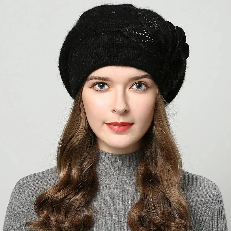 Berete de iepure F, pălării de lână tricotate, iarna, cald, capac de femeie, fete, căciuli, pălărie de blană, Gorros Bonnet Femme Hiver 2023_voghion.com
