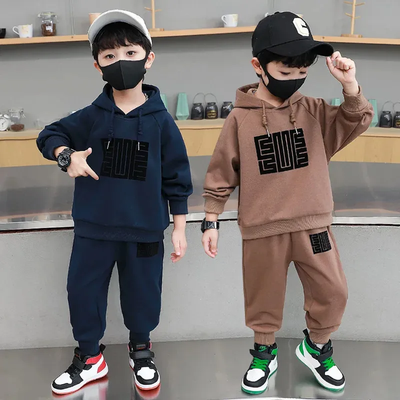 Baby Girl Boy Clothes Set Autumn Winter Hooded Pullover Top and Pant Suit Children 2 Pieces Outfits Kids Tracksuit Loungewear 231226
