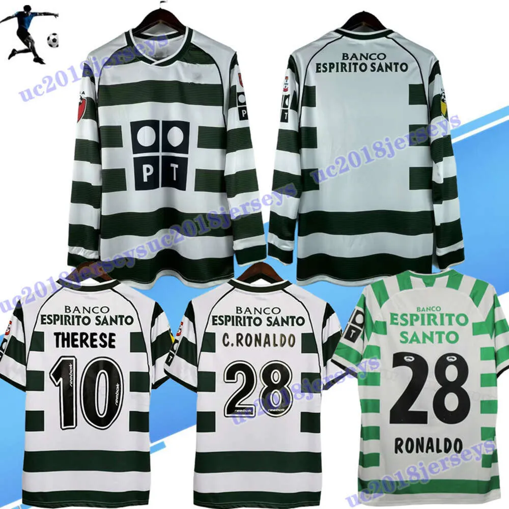 2001 2002 2003 # 28 C RONALDO Sporting Retro Soccer Jersey 01 02 03 Maillot Vintage QUARESMA Camisa De Futebol M NICULAE Football