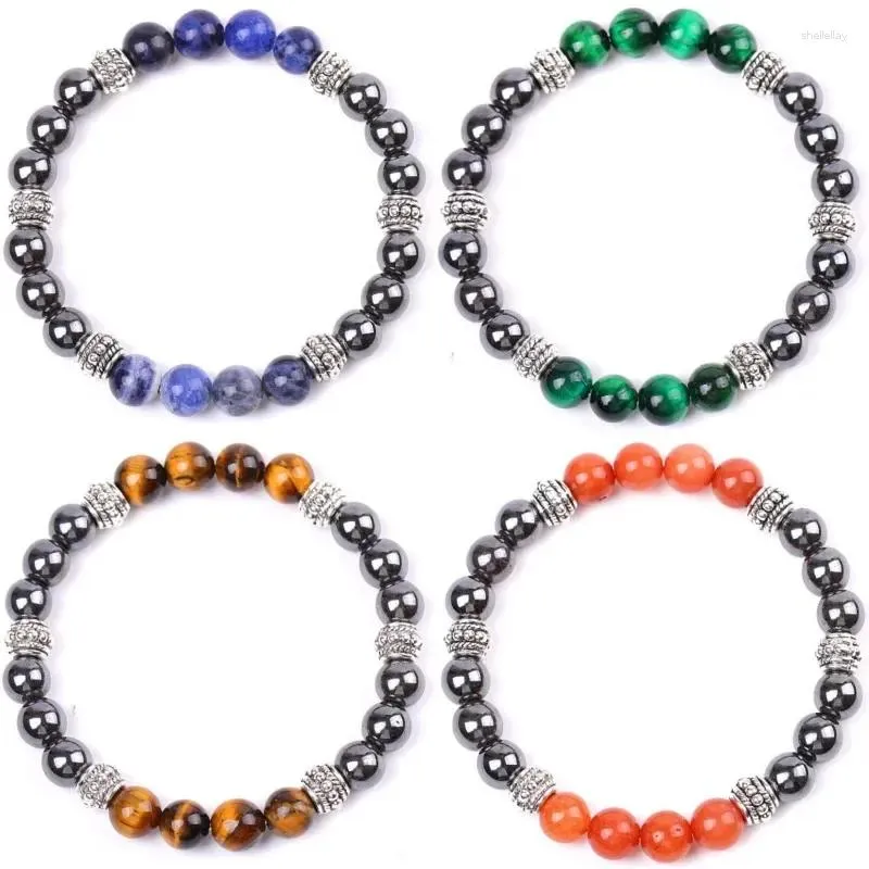 Strand Men Hematite Beads Mashup 8mm Colorful Stone Couple Lover Chakra Bracelet Tiger Eye Energy Elastic Jewelry