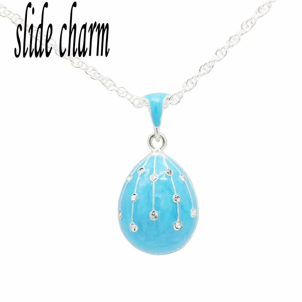 Necklaces slide charm Free shipping Enamel Handmade Russian Easter Decorative Egg Pendant Charm Crystal Rhinestone Necklace