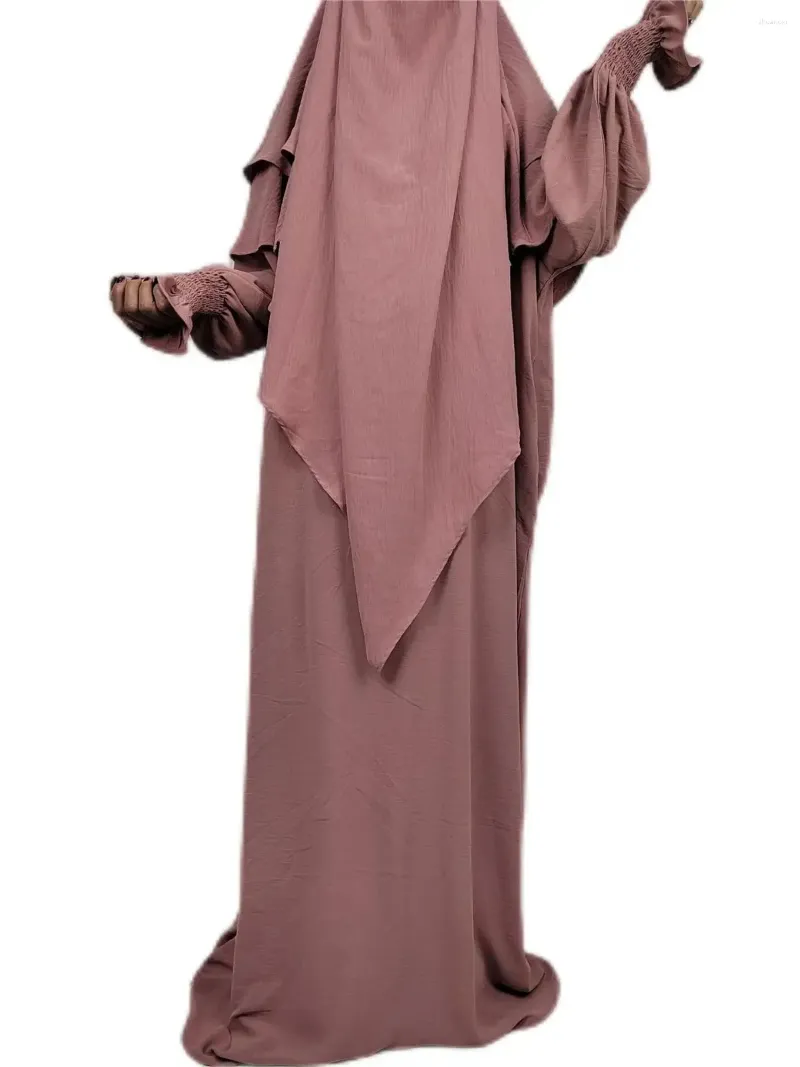 Roupas étnicas Oriente Médio Duas Peças Conjunto Muçulmano para Mulheres Oração Vestuário Jilbab Abaya Muçulmano Com Capuz Vestido Capa Ramadan Long Abayas
